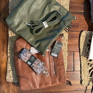 K Caroll cross body Green and Brown Leather Bags both